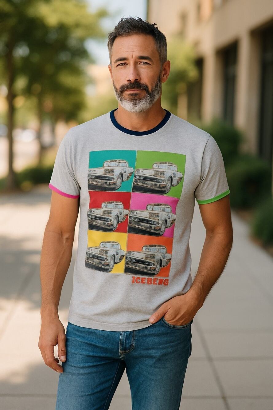 Iceberg Men's 58 Chevy Pop Art Ringer T-shirt Car Automotive Classics Medium